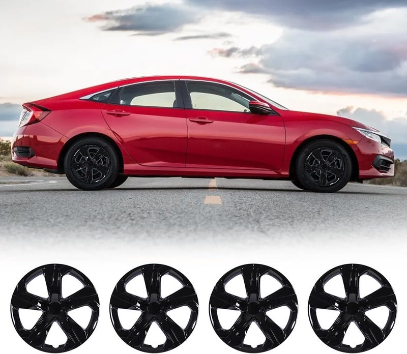Winjet 16" Hubcaps Set of 4 for 2016-2026 Honda Civic Sedan Wheel Covers Compatible With[Honda Civic Sedan 2016 2017 2018 2019 2020 2021 2022 2023 2024 2025 2026], Only Fit Steel Wheel (Black Lacquer) - Image 1